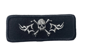 Skull and Bones Patch with Black and Metallic Silver Iron-On 1.5" x 4"