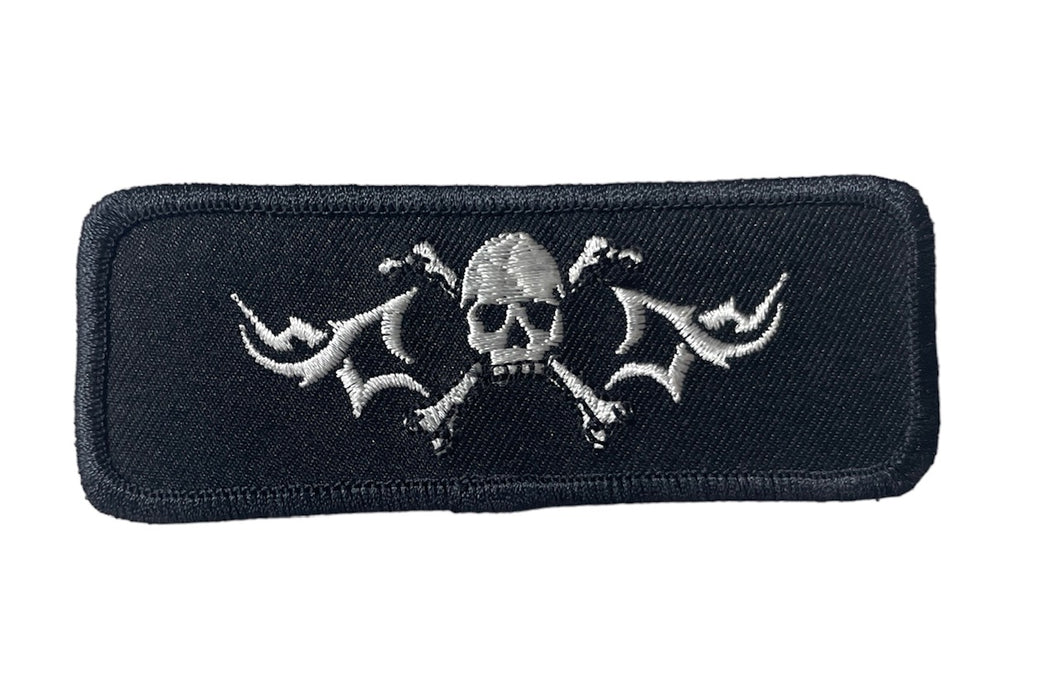 Skull and Bones Patch with Black and Metallic Silver Iron-On 1.5