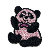 Load image into Gallery viewer, Panda Bear, Black and Pink Embroiderd Iron-On 1.5&quot; x 1&quot;