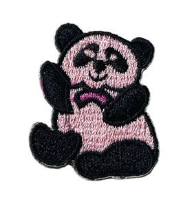 Panda Bear, Black and Pink Embroiderd Iron-On 1.5" x 1"