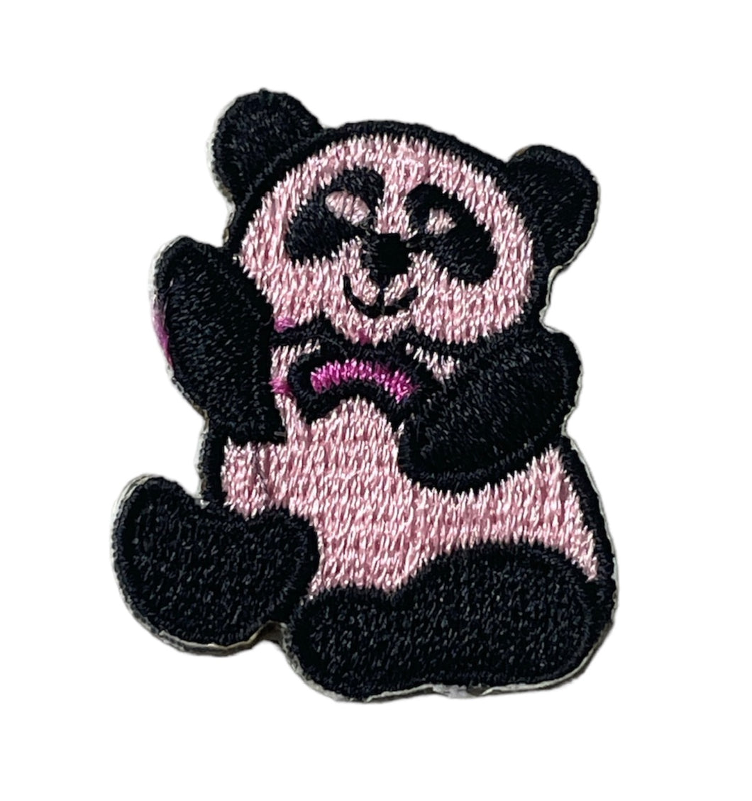 Panda Bear, Black and Pink Embroiderd Iron-On 1.5