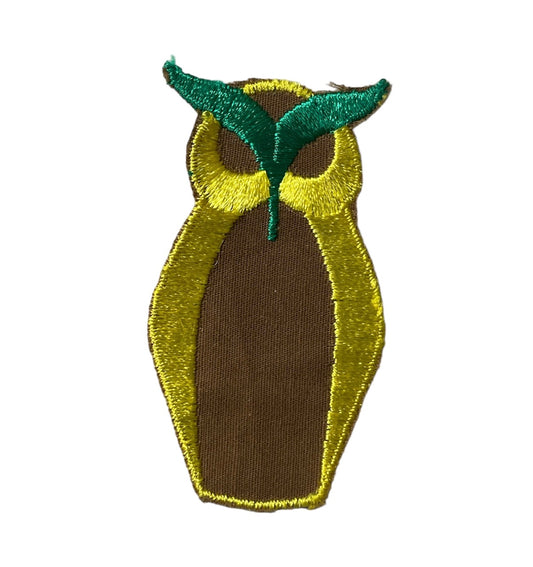 Owl Embroidered Brown Gold Green 2" x 4"