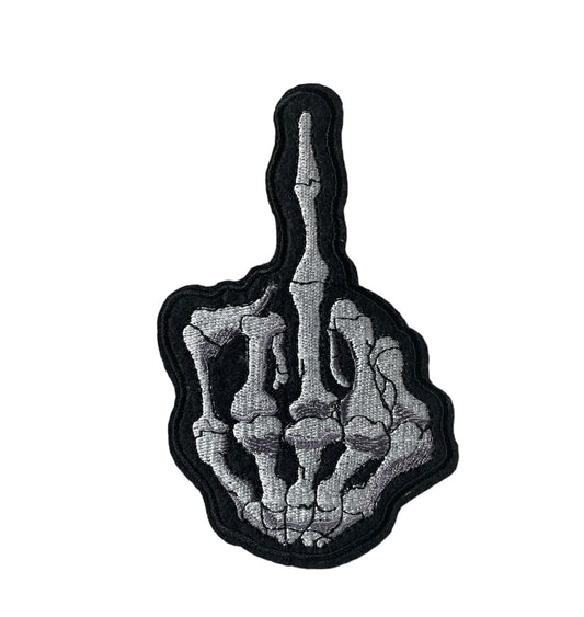 Middle Finger Skeleton Hand Embroidered Iron-On 5" x 3"