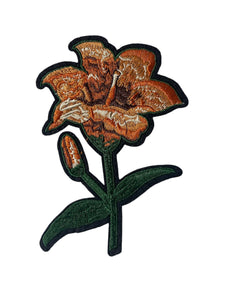 Flower Orange and Green Embroidered Iron-On 3.5" x 5"