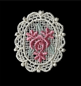 Flower Embroidered Pink and White 2" x 1.5"
