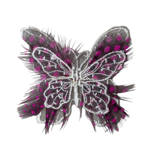 Butterfly with Pink Feathers, Embroidered with Pin 2.5" x 2"