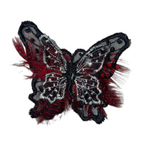 Load image into Gallery viewer, Butterfly Embroidered Black and Red Feathers 2&quot; x 2.5&quot;