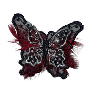 Butterfly Embroidered Black and Red Feathers 2