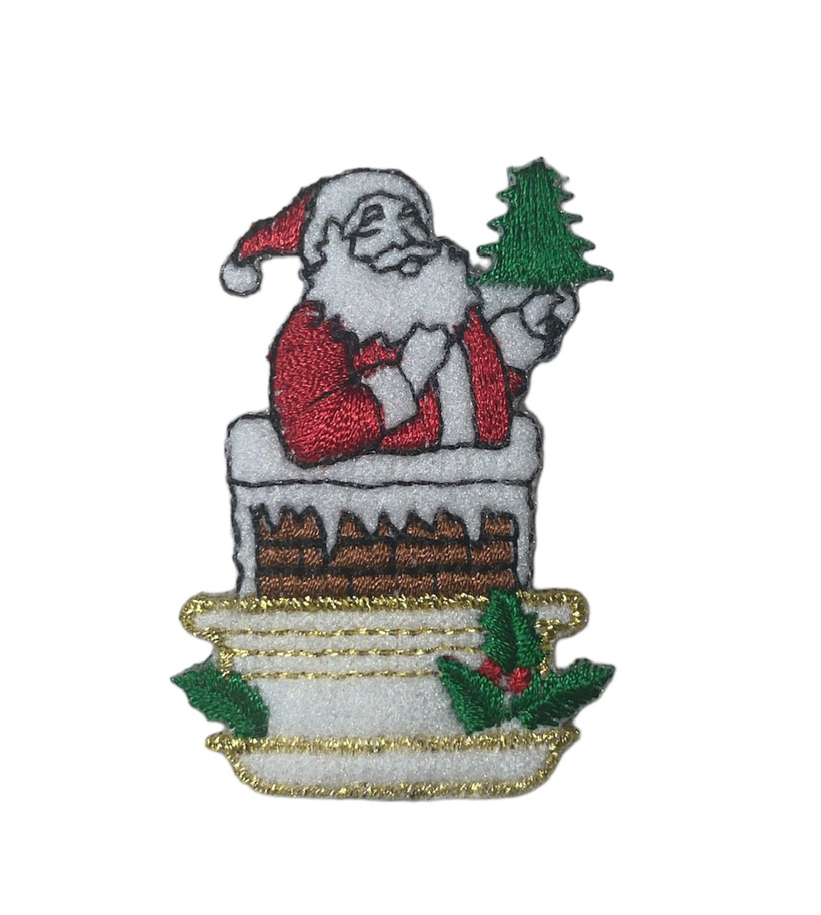 Santa coming Out Of Chimney Embroidered, 2" x 1.5"