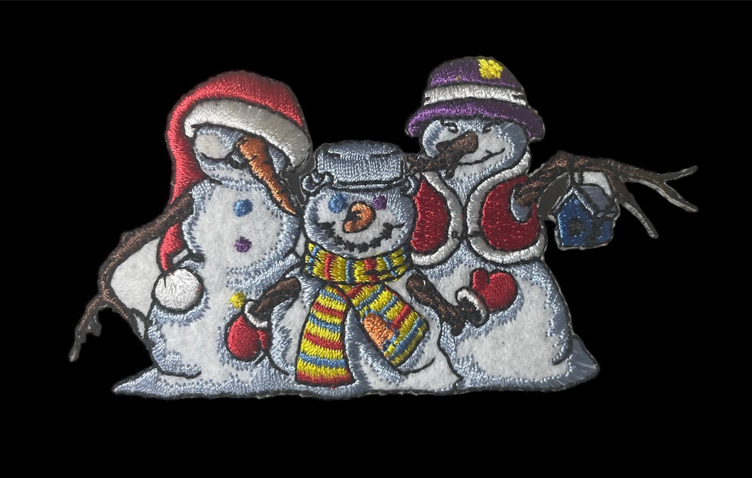 Snowman Trio Dressed for Christmas Embroidered Iron-On 2' x 3