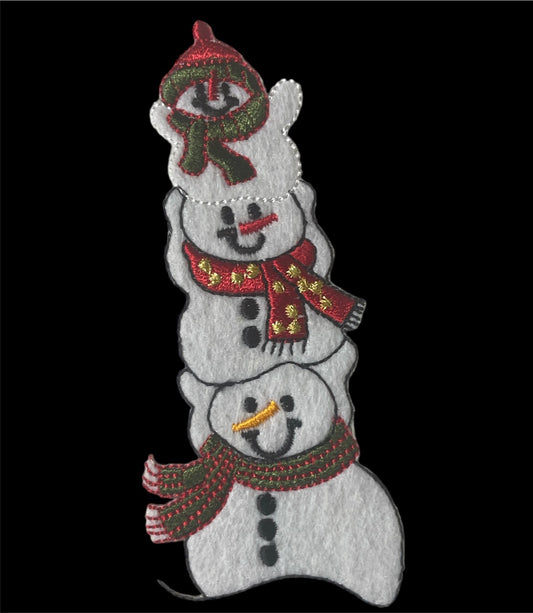 Snowmen Three Stacked, Embroidered Iron-on 4" x 2"