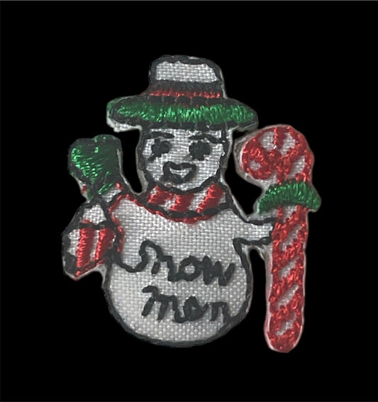 Snowman With a Candy Cane In Its Hand, 1" x 3/4"
