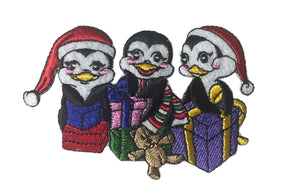 Penquins with Christmas Presents and Santa Hats 2.5" x 3.5"
