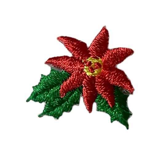 Poinsettia Embroidered Iron On, 1" x 1"