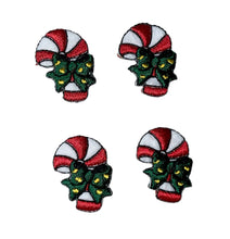 Load image into Gallery viewer, Christmas Candy Cane and Bow, Set of Four Embroidered Iron on, 1&quot; x 3/4&quot;