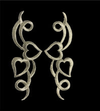 Load image into Gallery viewer, Designer Motif Heart Pair, Metallic Silver Embroidered Iron-on 5.25&quot; x 1.5&quot; (sized each)