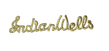 Load image into Gallery viewer, Indian Wells Word with Iron-on Gold Metallic Threads 0.5&quot; x 3&quot;