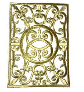 Designer Motif Metallic Gold Embroidered Iron-On 9.75" x7"