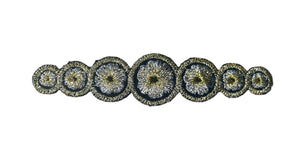 Designer Motif Black, Silver and Gold Metallic Circles, Embroidered Iron-On 4.5" x 1"