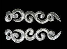 Load image into Gallery viewer, Designer Motif Pair, Metallic Silver Embroidered Iron-on 6&quot;
