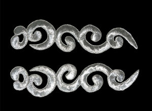 Designer Motif Pair, Metallic Silver Embroidered Iron-on 6"