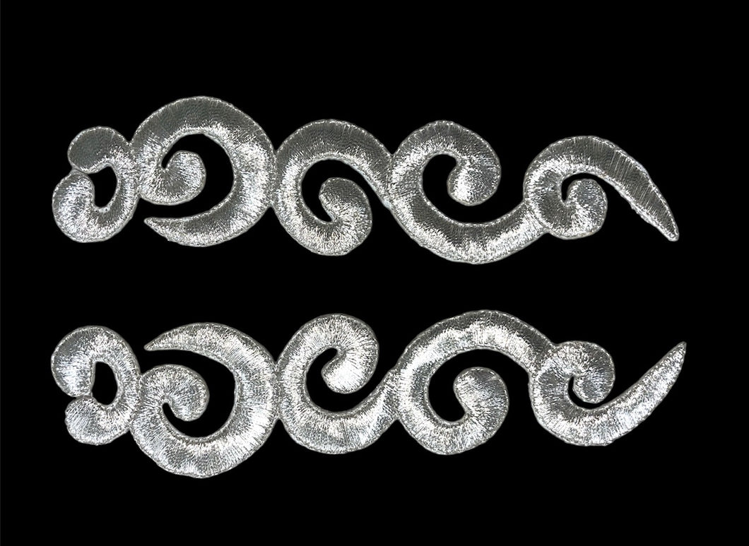 Designer Motif Pair, Metallic Silver Embroidered Iron-on 6