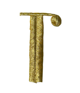 Designer Motif Art Deco, T Shaped Metallic Gold Embroidered iron-on 3" x 1.5"