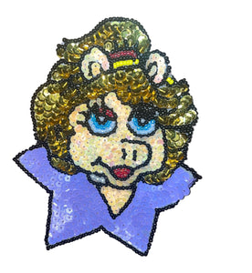 Cartoon Pig with Multi-Color Sequins and Beads 5" x 4"