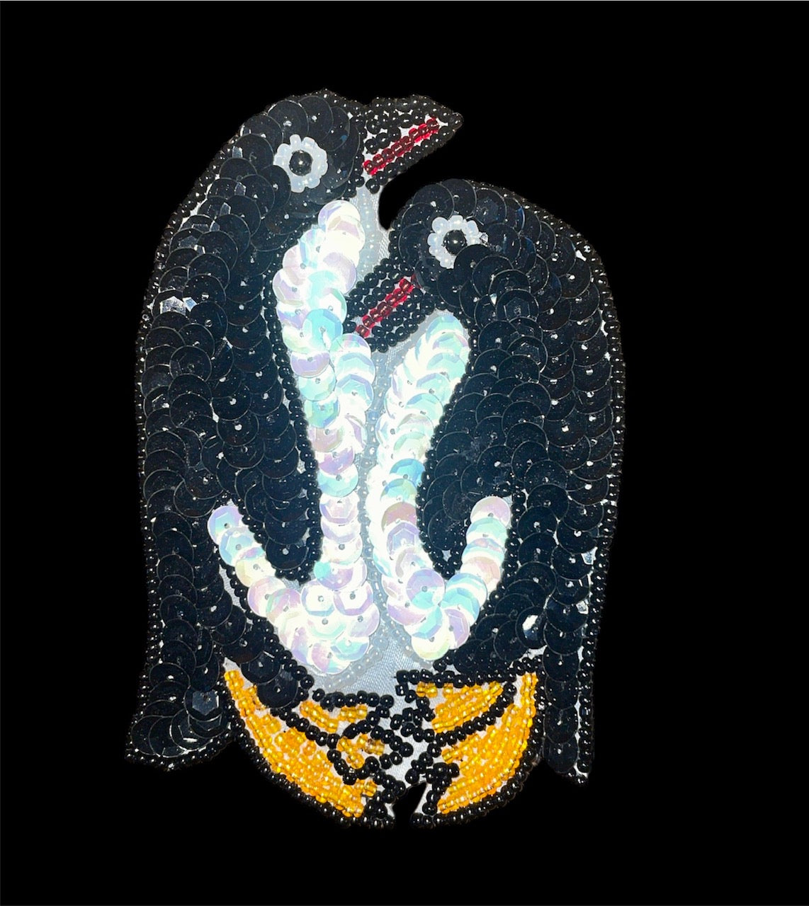 Penguin Black/Orange/White Sequins and Beads 4.5"x 3"