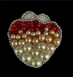 Seashell with White and Red Beads and Pearls 2.5" x 2.5"