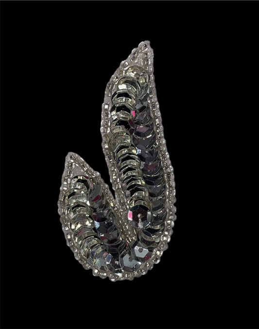 Leaf Pair with Silver Sequins and Beads 2.25" x 1.25"