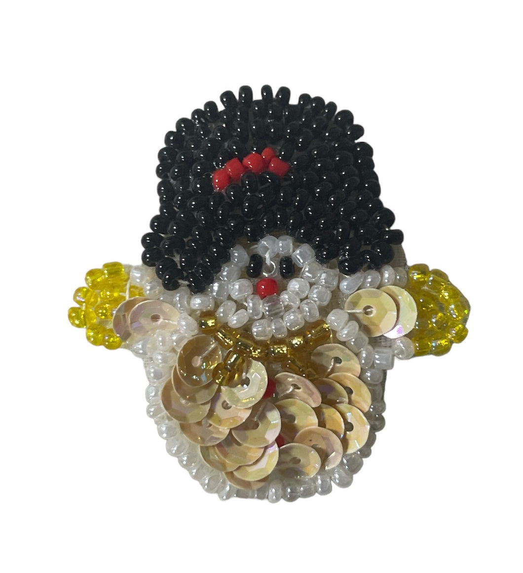 Choice of Size Snowman with Beige Sequins and Multi-Colored Beads