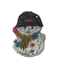 Load image into Gallery viewer, Snowman with White Sequins and Multi-Colored Beads 1.5&quot; x 1.5&quot;