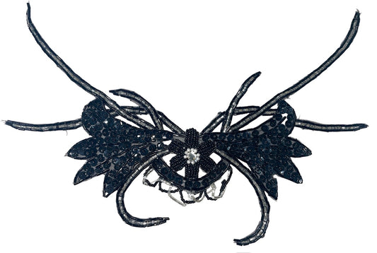 Designer Motif with Crab Shape Black with Rhinestone 12" x 7"