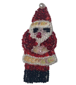 Santa Red Sequins and Beads Red, White, and Black, 3" x 1.25"