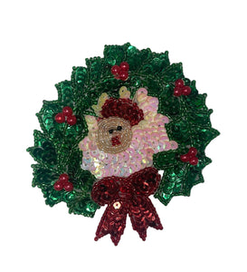 Wreath with Santa and Red Bow 4"x 4"