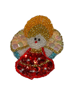 Angel Red Gold Orange Sequins and Beads 2" x 1.5"