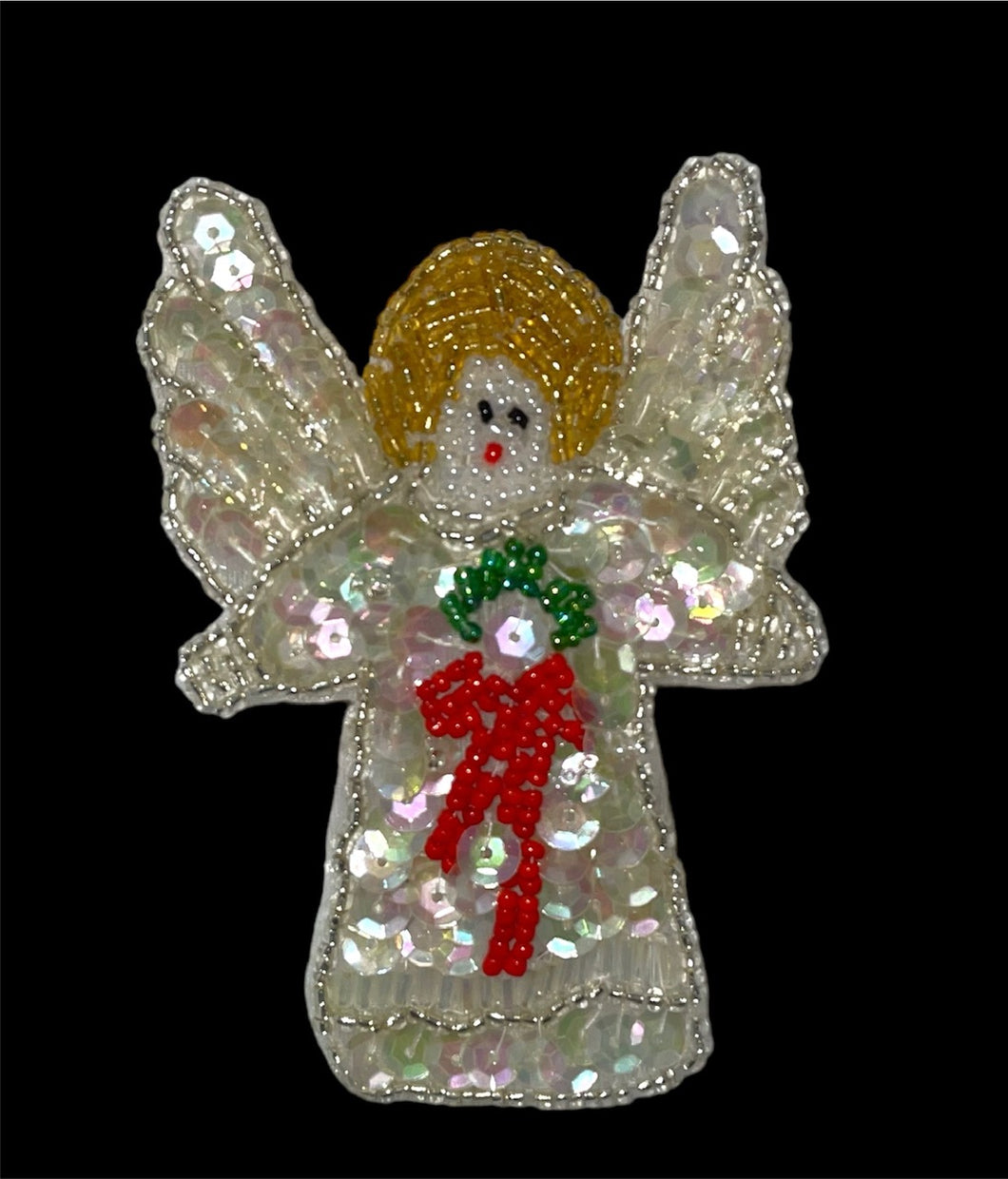 Angel with Iridescent Sequins, Silver, Gold, Red and Green Beads 4