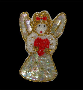 Angel with White Sequins and Gold Beads 4" x 2.5"