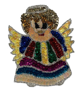 Angel for Christmas with multi-colored sequins and Beads 5" x 4"