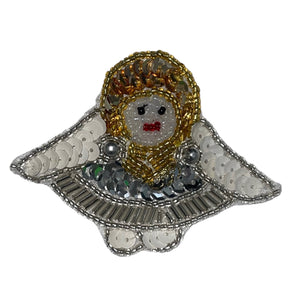 Angel with China White, Gold, Silver Sequins and Beads 2" x 3"