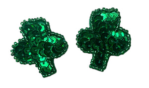 Three Leaf Clover Pair with Green Sequins and Beads 1.25" x 1.25"