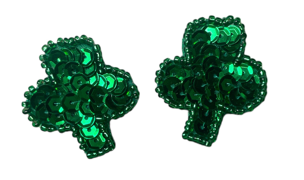 Three Leaf Clover Pair with Green Sequins and Beads 1.25