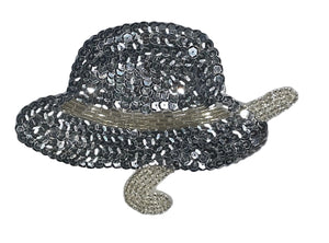 Hat and Cane with Silver Sequins and Beads 4" x 5.75"
