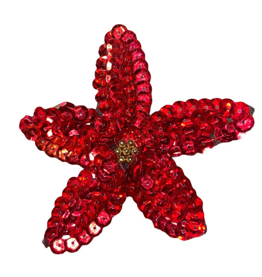 Poinsettia with Red Sequins and Beads 3" x 3"