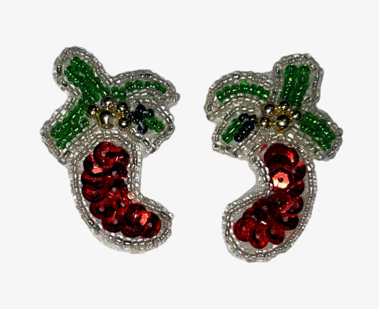 Christmas Stockings Pair with Beads 1.75" X 1"