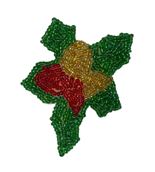 Holly with Green, Gold and Red Beads 2.25"