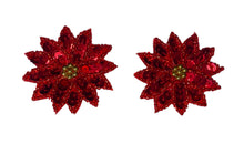 Load image into Gallery viewer, Poinsetta Flower Pair with Red Sequins Gold Beads 2&quot; x 2&quot;