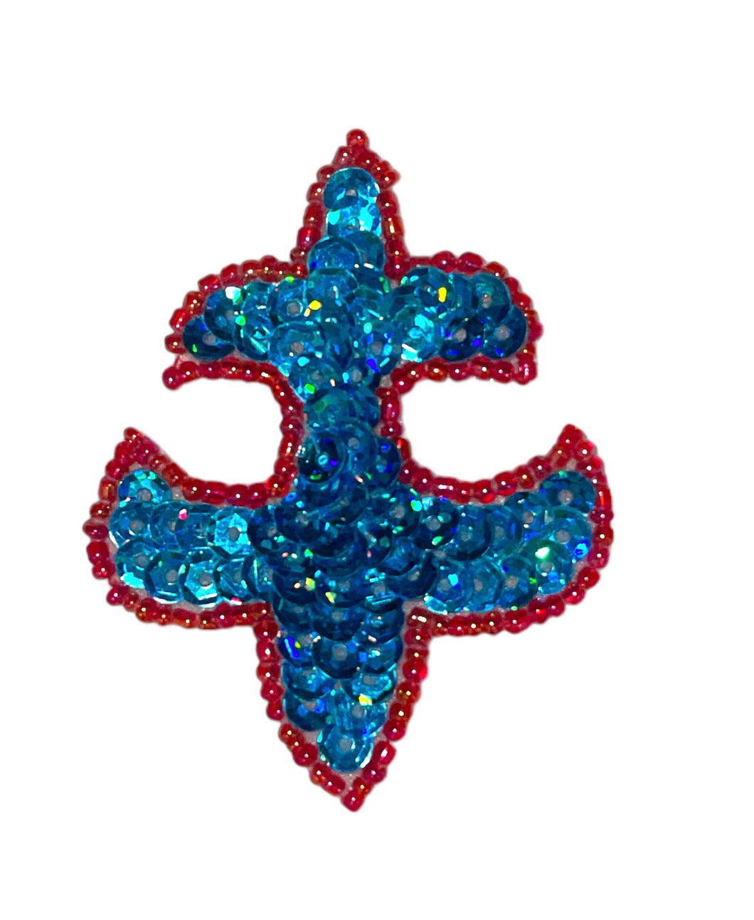 Fleur de lis Turquoise sequins with red beads 2.5