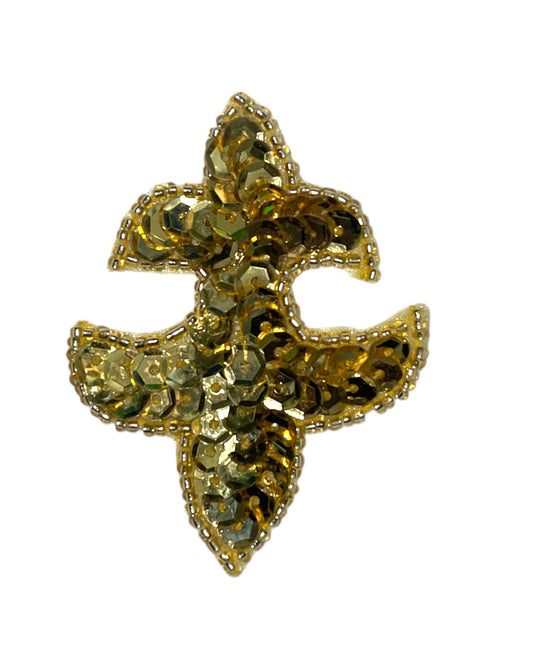 Fleur de lis Gold sequins and beads 2.5"x 2"